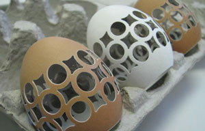 Controlled erosion: Lacing eggs created in Comco's Advanced Lathe automated microblasting system
