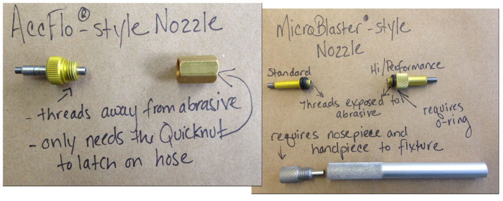 Comco AccuFlo-style nozzles vs. MicroBlaster nozzles