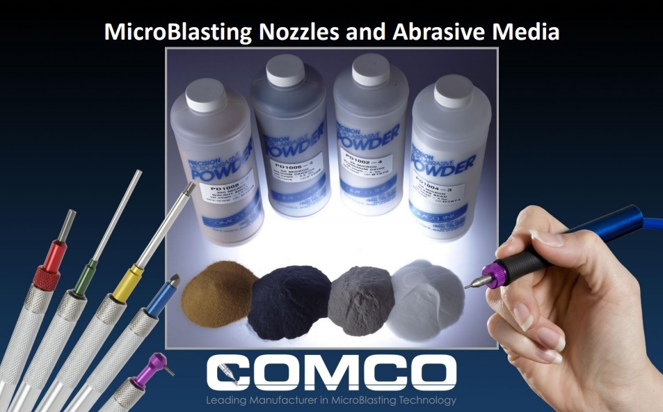 Comco Nozzle and Powder Brochure - list of available nozzle sizes and abrasive size and types. 