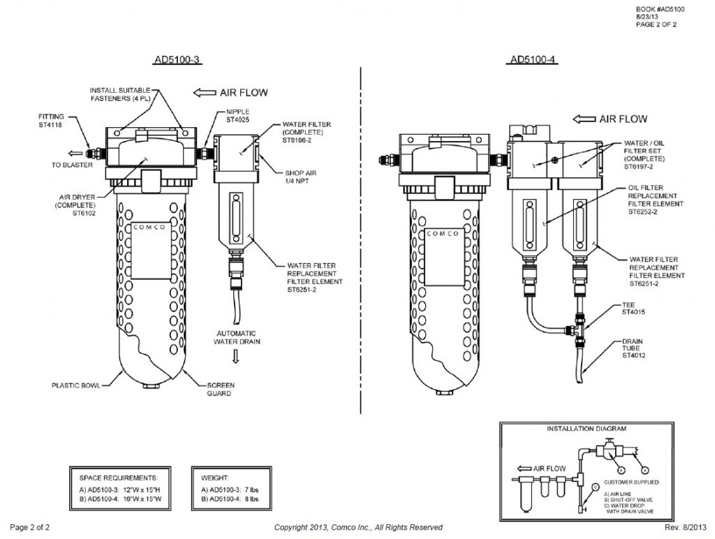 Parts diagram for AD5100 Desiccant Air Dryer
