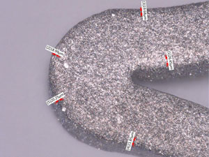 Stent surface after OD blast with 50 µ glass bead (500x)