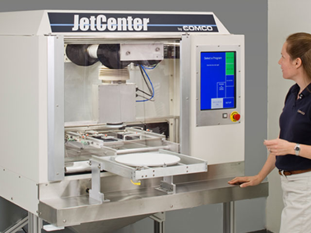 Wafer processing in the Comco JetCenter automated MicroBlasting system